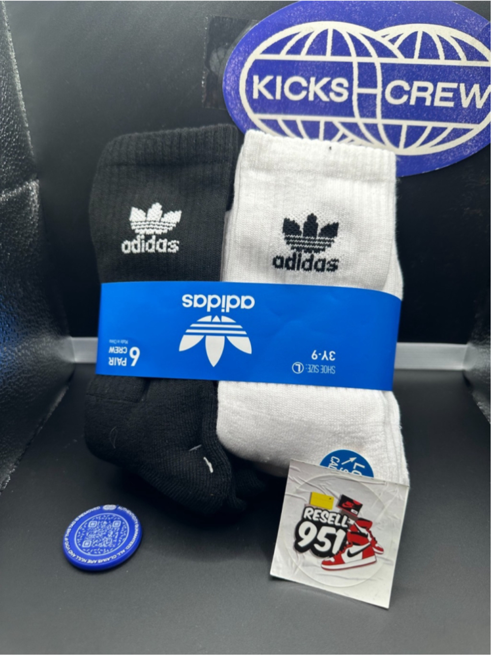 Adidas Originals Trefoil Crew Socks 6 Pair White Black CH7708 3Y-9 Women